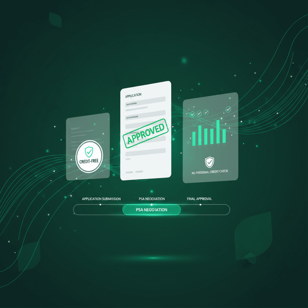 EarnestBridge fintech approval interface showing EMD application approved status with no credit check badge